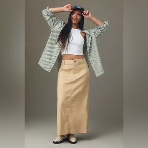 Anthropologie Maeve The Colette Maxi Skirt Khaki Tan Sz XLP Linen